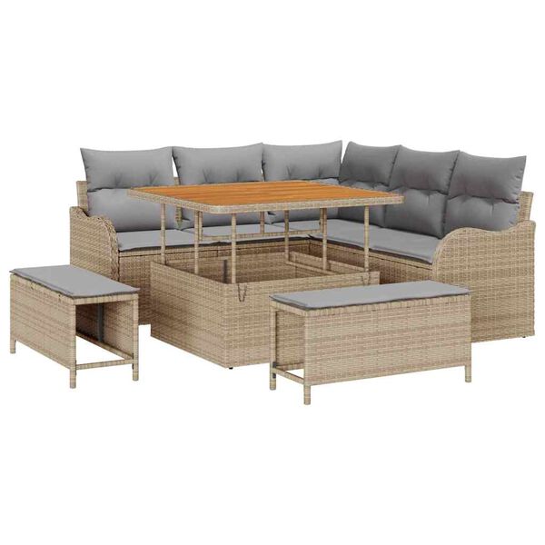 vidaXL Ensemble de canap&eacute; de jardin 8 pcs Beige polyrotin