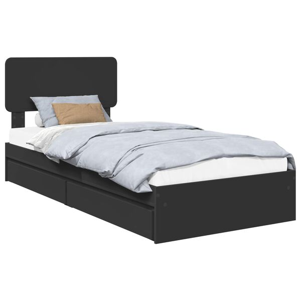 vidaXL Lit de Rangement avec tiroir Noir 90 x 190 cm Bois d'ing&eacute;nierie