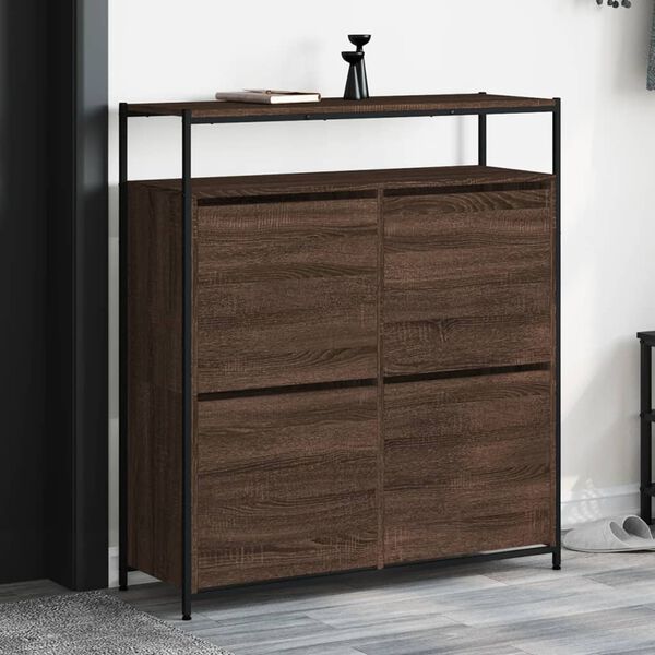 vidaXL Armoire &agrave; chaussures 4 tiroirs rabattables ch&ecirc;ne marron