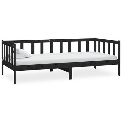 vidaXL Lit de repos avec matelas 90x200 cm Noir Bois de pin massif