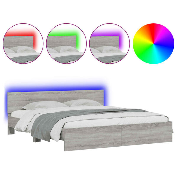 vidaXL Cadre de lit avec LED sans matelas sonoma gris 180x200 cm