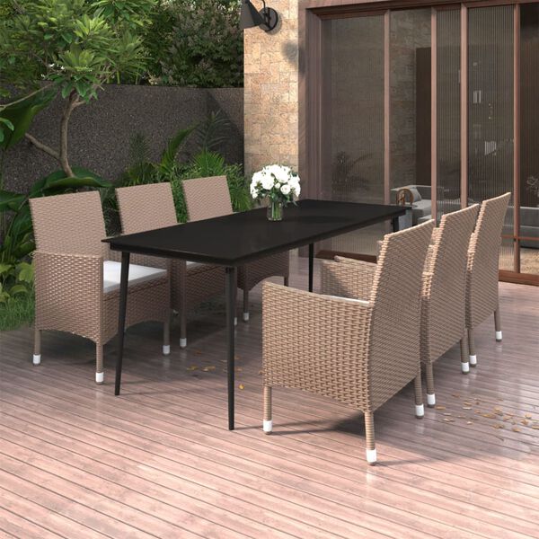 vidaXL Ensemble &agrave; manger de jardin coussins 7 pcs R&eacute;sine tress&eacute;e Verre