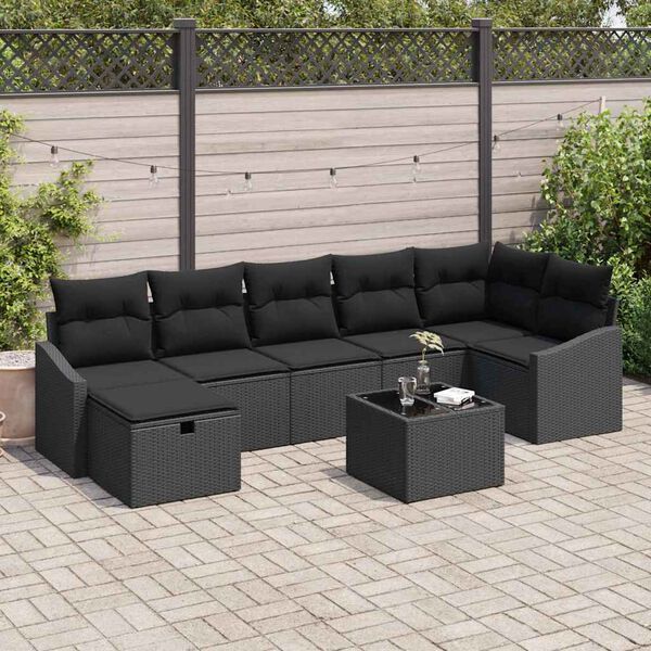 vidaXL Ensemble de canap&eacute; de jardin avec coussin 8 pcs Noir Poly rotin