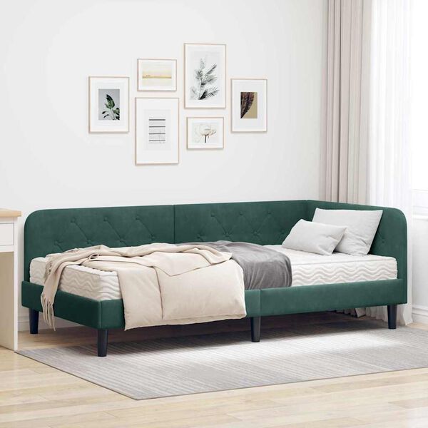 vidaXL Cadre de lit d'angle Vert fonc&eacute; 90 x 200 cm Velours