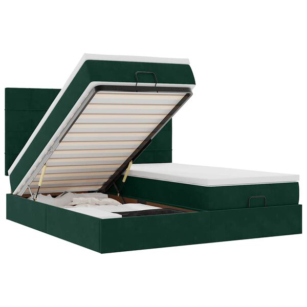 vidaXL Cadre de lit ottoman avec matelas vert fonc&eacute; 200x200 cm velours