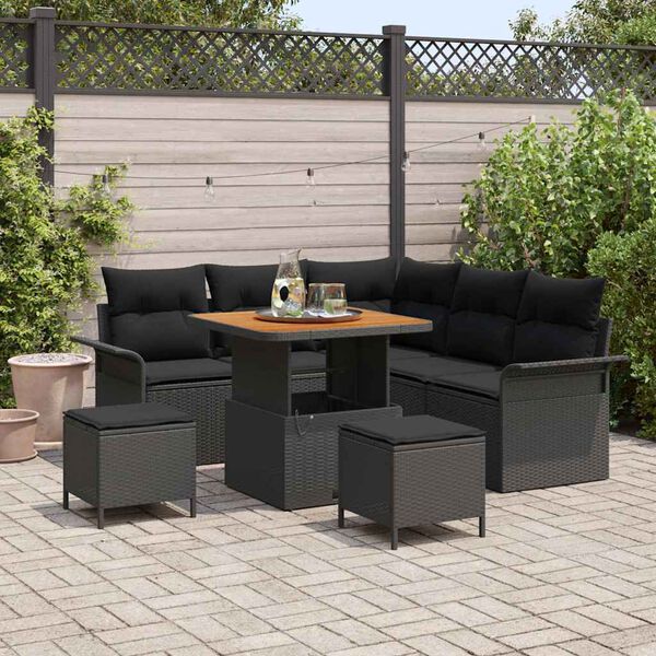 vidaXL Ensemble de canap&eacute; de jardin avec coussin 8 pcs Noir polyrotin
