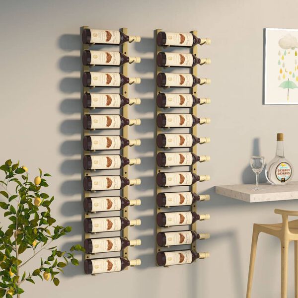 vidaXL Casier &agrave; vin mural pour 12 bouteilles 2 pcs Dor&eacute; Fer