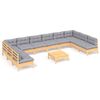 vidaXL Salon de jardin 11 pcs avec coussins gris Bois de pin solide