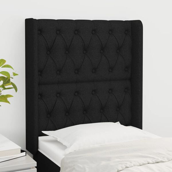 vidaXL T&ecirc;te de lit avec oreilles Noir 83x16x118/128 cm Tissu