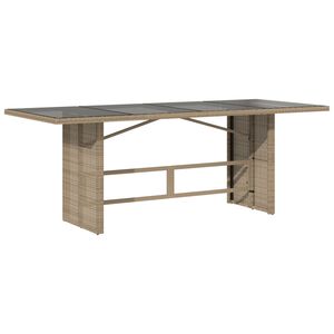 vidaXL Table de jardin avec dessus en verre beige r&eacute;sine tress&eacute;e