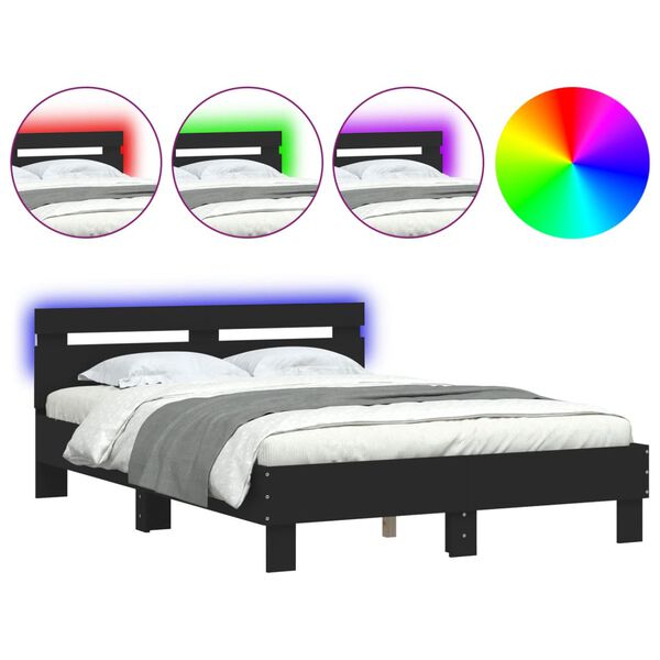 vidaXL Cadre de lit avec LED sans matelas noir 135x190 cm