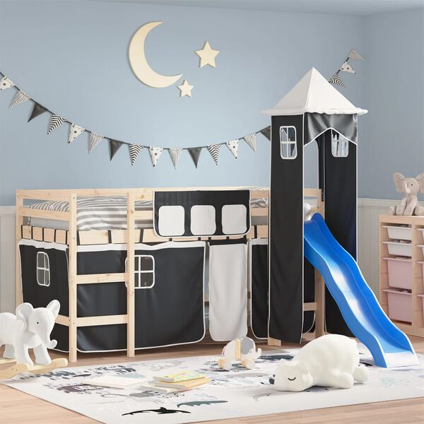 vidaXL Rideaux pour lit mezzanine avec tour blanc et noir polyester