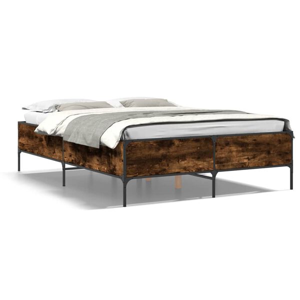 vidaXL Cadre de lit sans matelas ch&ecirc;ne fum&eacute; 135x190 cm
