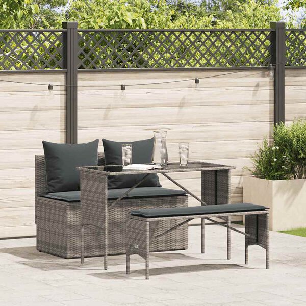 vidaXL Ensemble &agrave; manger de jardin 3 pcs coussins gris r&eacute;sine tress&eacute;e