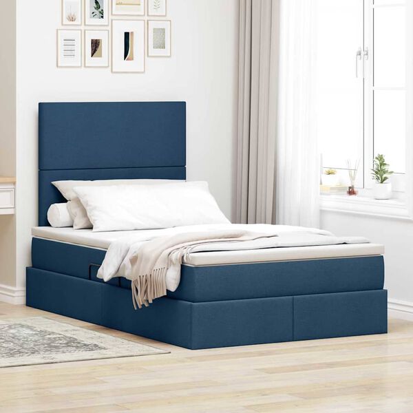 vidaXL Lit avec rangement et LED avec LED Bleu 120 x 200 cm Polyester