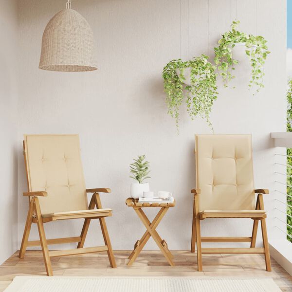 vidaXL Chaises de jardin inclinables lot de 2 et coussins teck massif