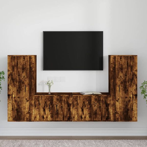 vidaXL Ensemble de meubles TV 4 pcs Ch&ecirc;ne fum&eacute; Bois d'ing&eacute;nierie