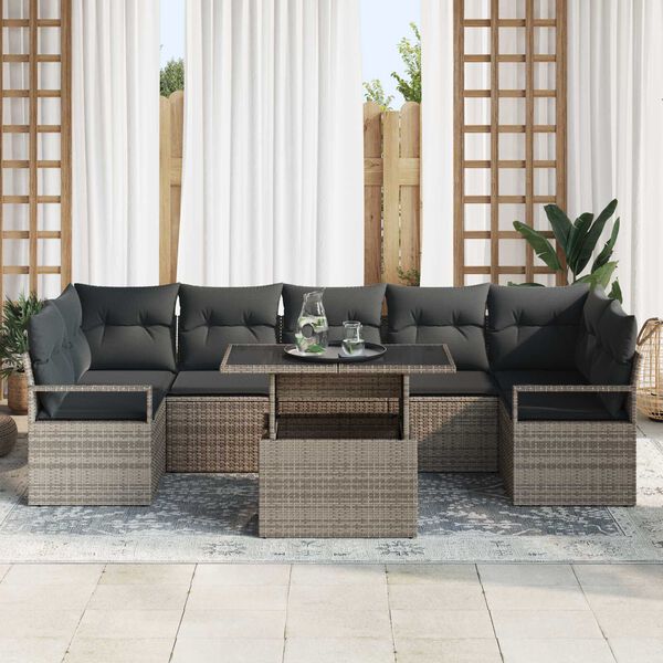 vidaXL Ensemble de canap&eacute; de jardin 8 pcs Gris Poly rotin