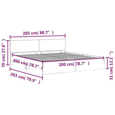 vidaXL Cadre de lit avec LED sans matelas chêne marron 200x200 cm