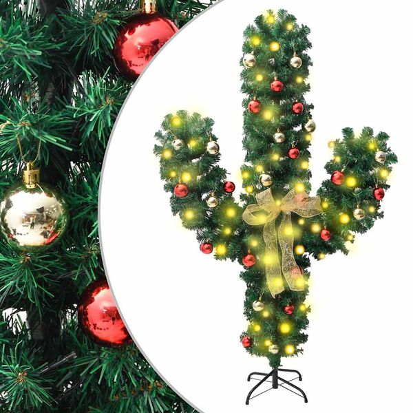 vidaXL Cactus de No&euml;l avec support et LED Vert 150 cm PVC