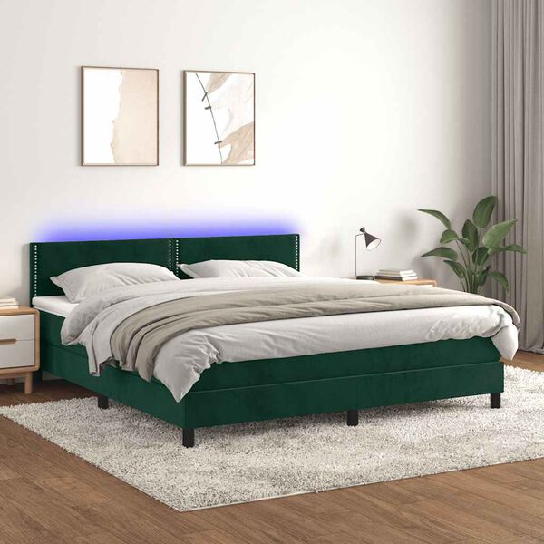 vidaXL Sommier &agrave; lattes de lit avec matelas LED Vert fonc&eacute; 160x200 cm