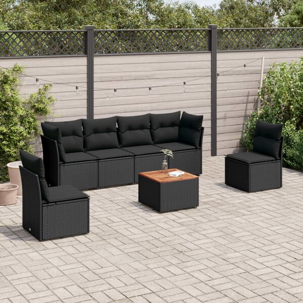 vidaXL Salon de jardin 7 pcs avec coussins noir r&eacute;sine tress&eacute;e