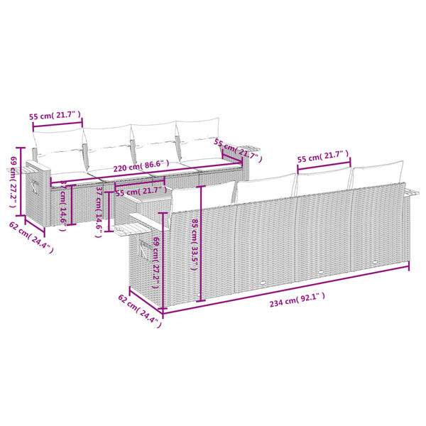 vidaXL Salon de jardin avec coussins 9 pcs beige r&eacute;sine tress&eacute;e