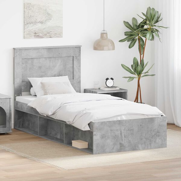 vidaXL Cadre de lit avec t&ecirc;te de lit Gris B&eacute;ton 75 x 190 cm Pin massif