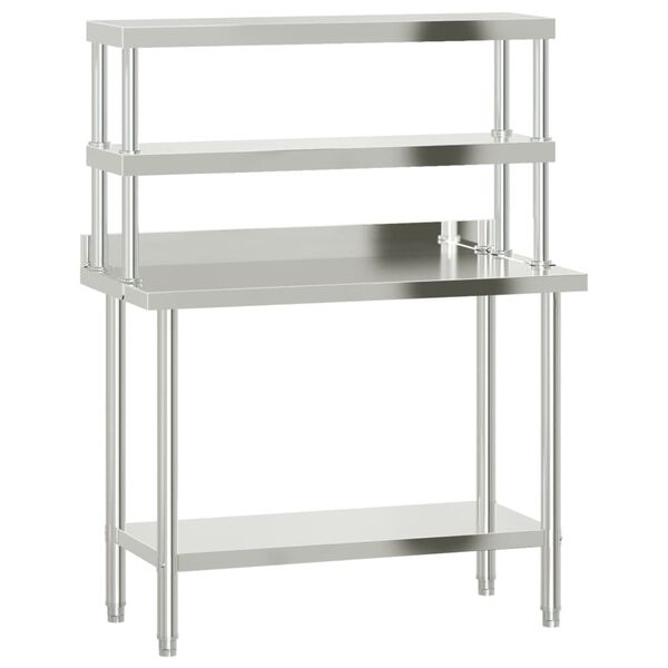 vidaXL Table de travail de cuisine avec étagère 110x55x150 cm inox