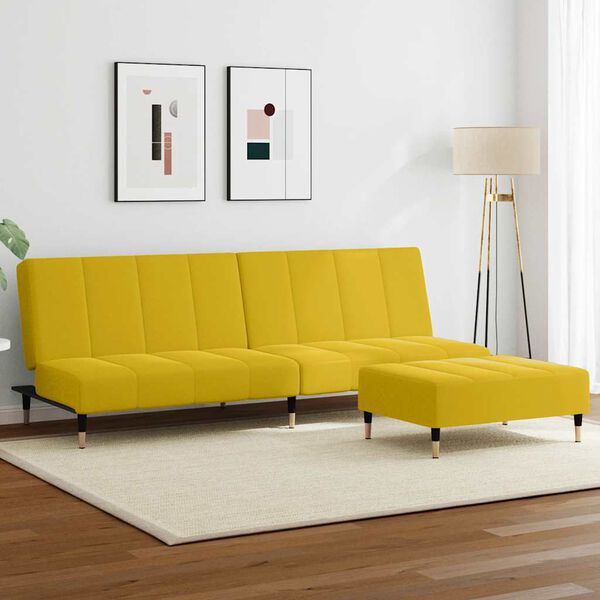 vidaXL Canap&eacute;-lit &agrave; 2 places avec repose-pied jaune velours