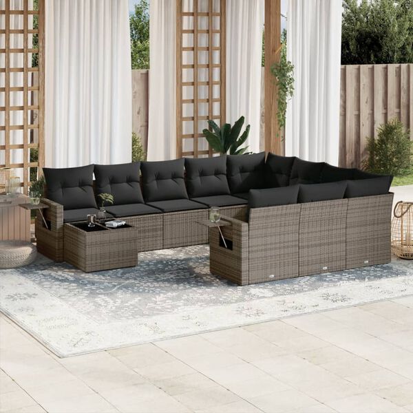 vidaXL Salon de jardin 11 pcs avec coussins gris r&eacute;sine tress&eacute;e