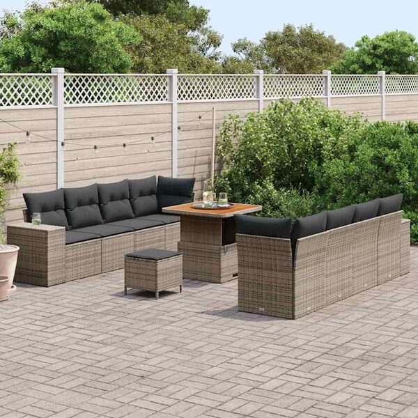 vidaXL Ensemble de canap&eacute; de jardin avec coussin 11 pcs Gris polyrotin