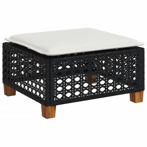vidaXL Tabouret de jardin et coussin noir 63,5x56x32 cm r&eacute;sine tress&eacute;e