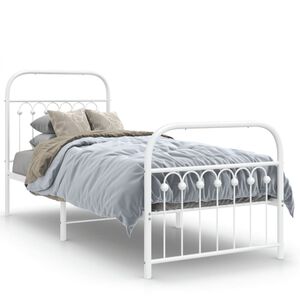 vidaXL Cadre de lit m&eacute;tal sans matelas avec pied de lit blanc 75x190cm