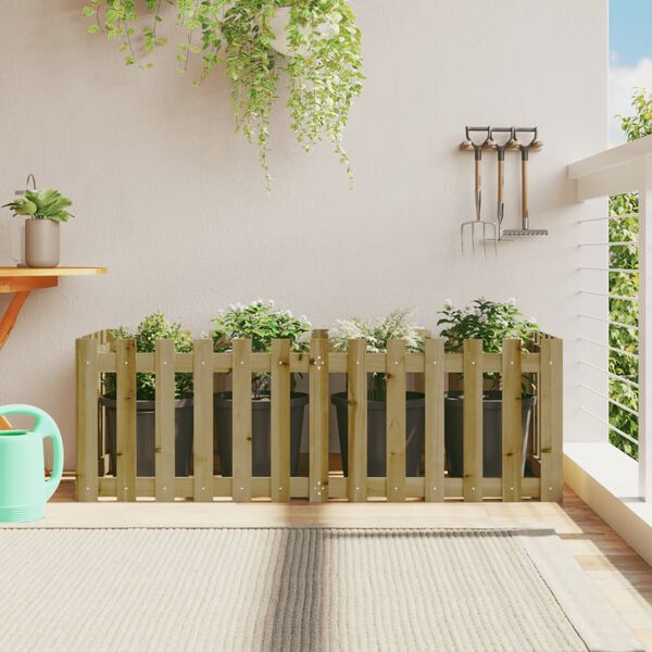 vidaXL Lit sur&eacute;lev&eacute; de jardin design de cl&ocirc;ture bois de pin impr&eacute;gn&eacute;