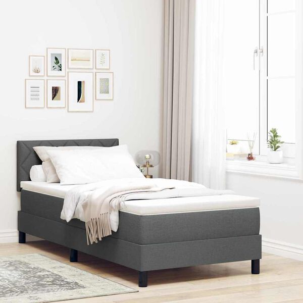 vidaXL Lit &agrave; ressorts avec matelas Gris fonc&eacute; 90 x 190 cm tissu