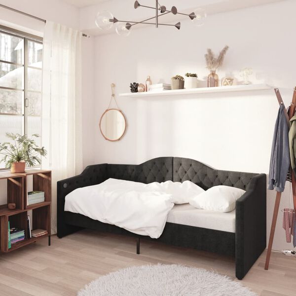 vidaXL Lit avec matelas et &eacute;clairage USB Noir Tissu 90x200 cm