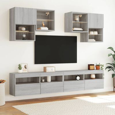 vidaXL Ensemble de meubles TV muraux 6pcs et lumières LED sonoma gris