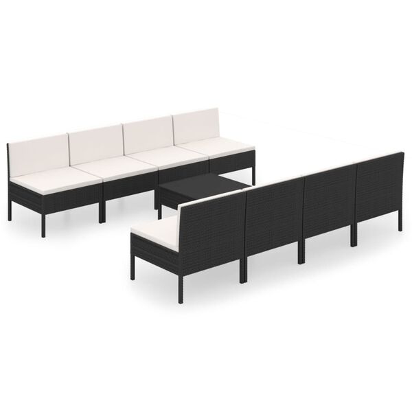 vidaXL Salon de jardin 9 pcs avec coussins R&eacute;sine tress&eacute;e Noir