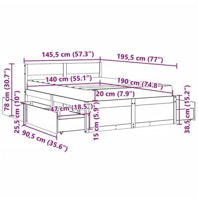 vidaXL Lit avec tiroirs et matelas blanc 140x190 cm bois massif de pin