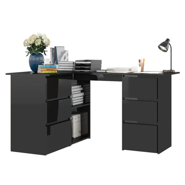 vidaXL Bureau d'angle Noir brillant 145x100x76 cm Agglom&eacute;r&eacute;