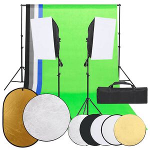 vidaXL Kit de studio photo avec &eacute;clairage toile de fond et r&eacute;flecteur