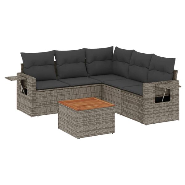 vidaXL Salon de jardin 6 pcs avec coussins gris r&eacute;sine tress&eacute;e