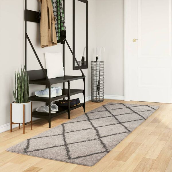 vidaXL Tapis shaggy &agrave; poils longs moderne beige anthracite 80x250 cm