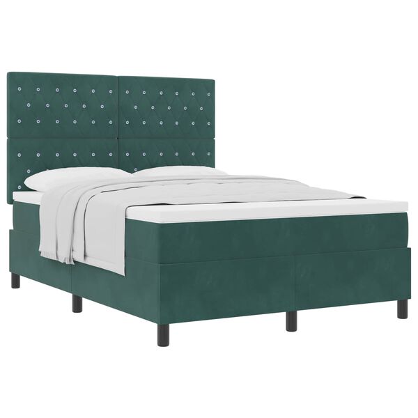 vidaXL Lit &agrave; ressorts avec matelas Vert fonc&eacute; 140 x 190 cm Velours