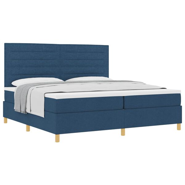 vidaXL Lit &agrave; ressorts avec matelas Bleu 200 x 200 cm tissu