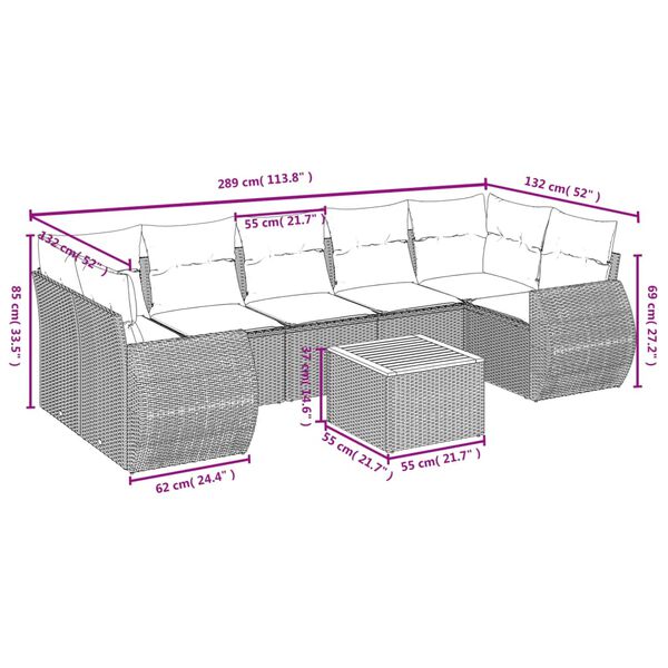 vidaXL Salon de jardin 8 pcs avec coussins gris r&eacute;sine tress&eacute;e