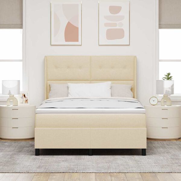 vidaXL Lit &agrave; ressort LED avec matelas Cr&egrave;me 160 x 200 cm tissu