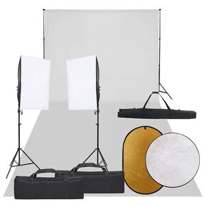 vidaXL Kit de studio photo avec &eacute;clairage toile de fond et r&eacute;flecteur