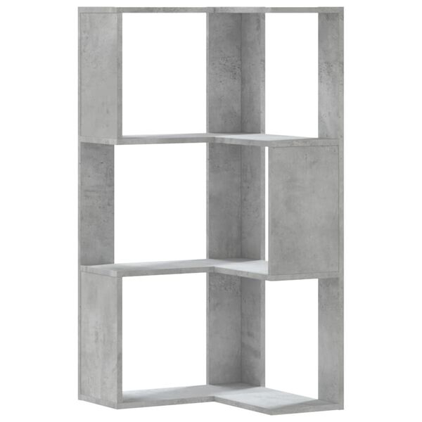vidaXL Biblioth&egrave;que d'angle &agrave; 3 niveaux gris b&eacute;ton bois d'ing&eacute;nierie